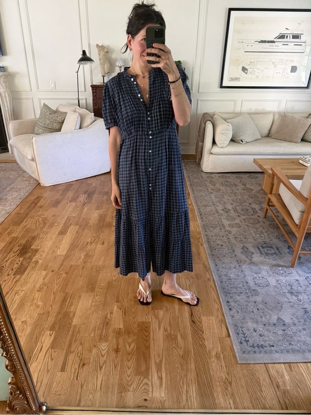 doen Button-Front Navy Plaid Midi Dress - Picture 5 of 5